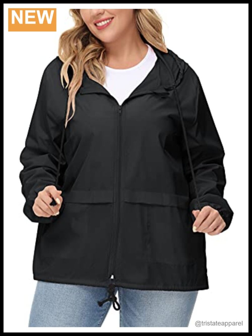 Plus Size Waterproof Packable Raincoat Hooded Windbreaker Loose Fit